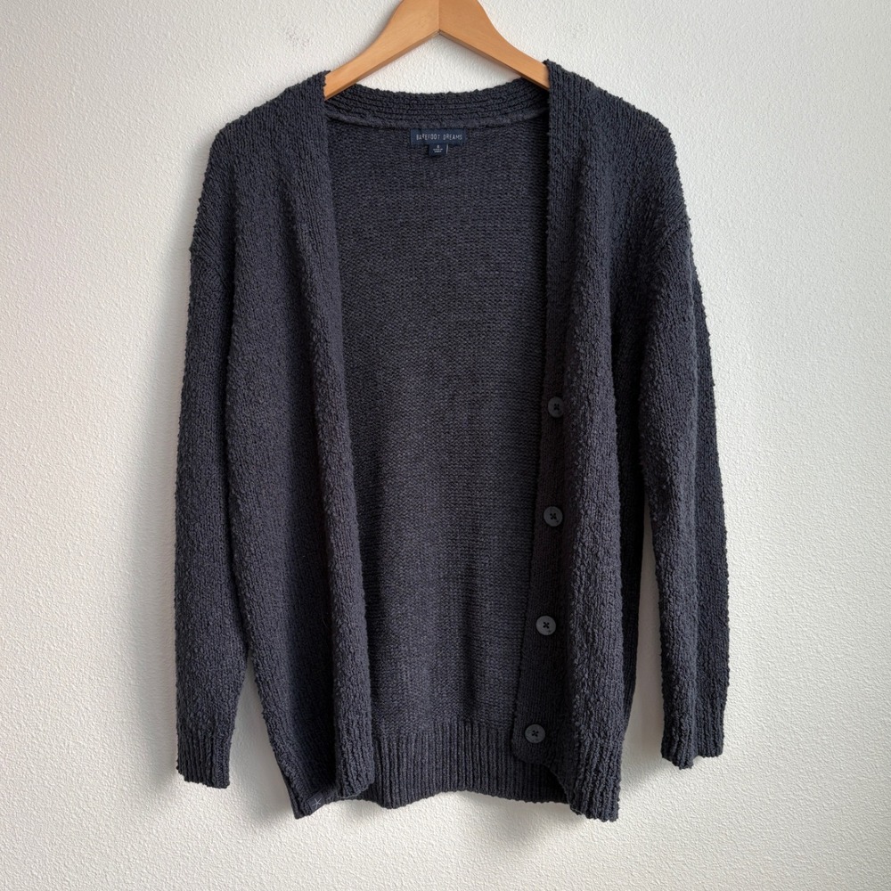 Barefoot Dreams Boucle Button Up Cardigan Dark Navy Sweater